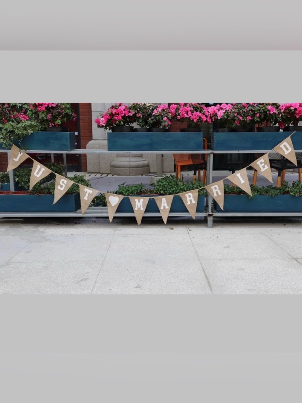 JUST MARRIED Burlap Triangle Banner Wedding Decoration Rustic Country Cottage
